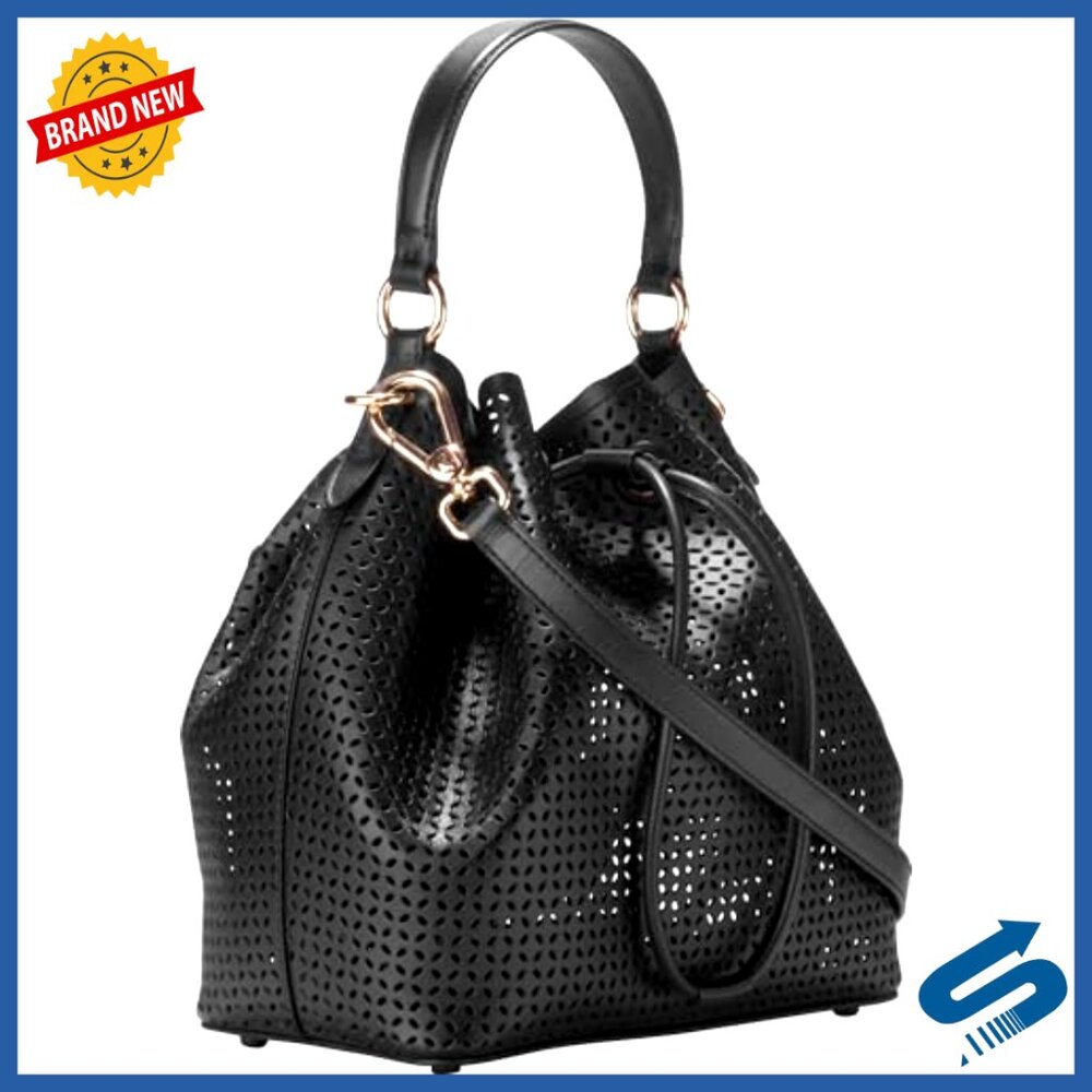 Leather Bucket Bag Compact Versatile Perforated D… - image 2